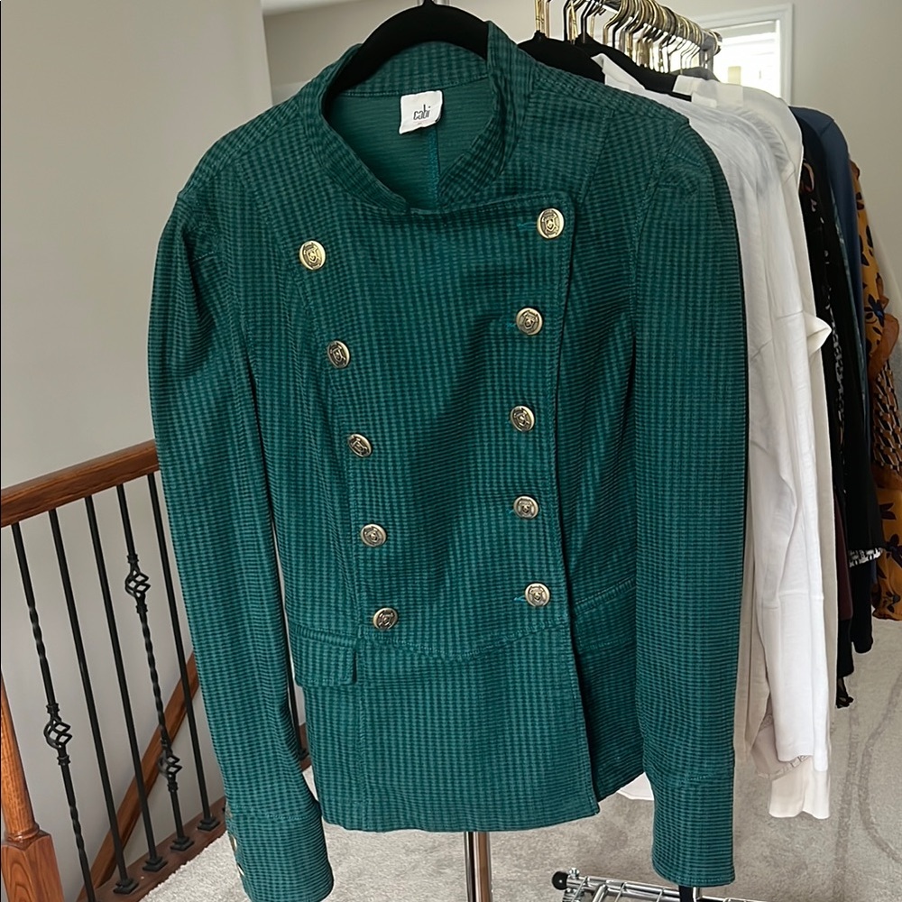 CAbi Green Blazer with Military-Inspired Design